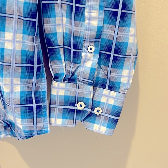 BUGATCHI - Men's Blue Plaid Dress Shirt - Picture 2 of 11